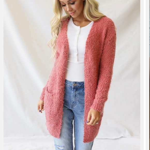 Love Tree Cardigan Womens S eyelash fuzzy maroon burgundy - Picture 2 of 9